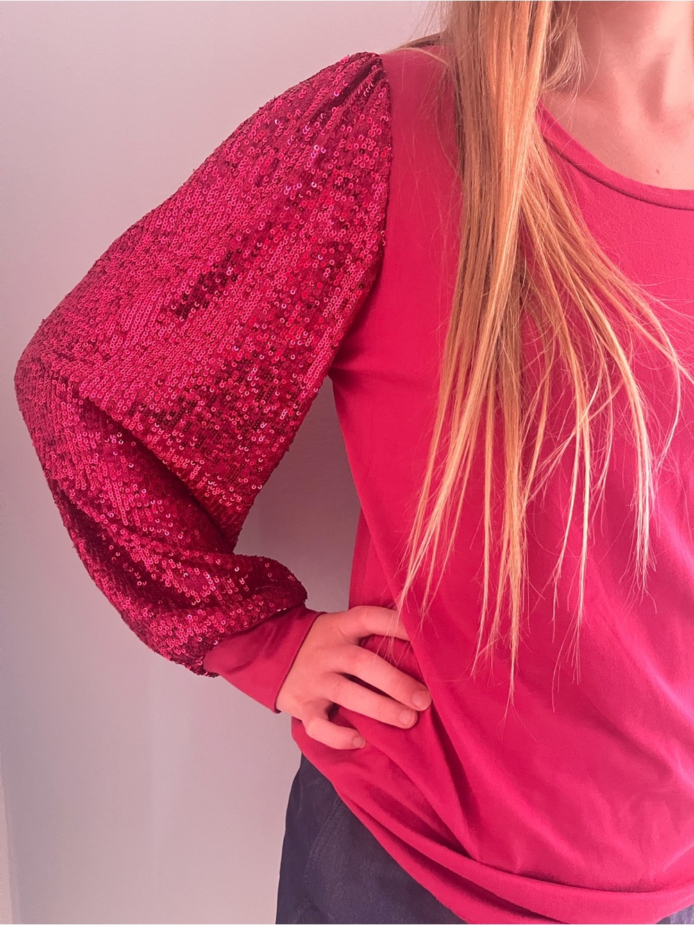 Sequined Balloon Sleeve Festive Top